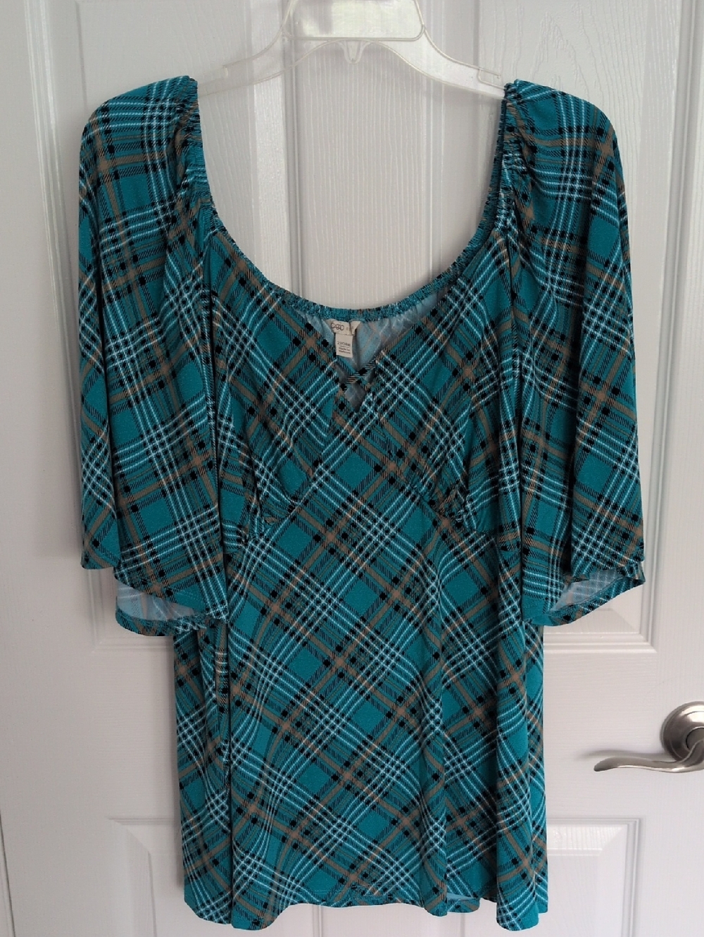 Cato Teal Plaid Bell Sleeve Blouse - 22/24W